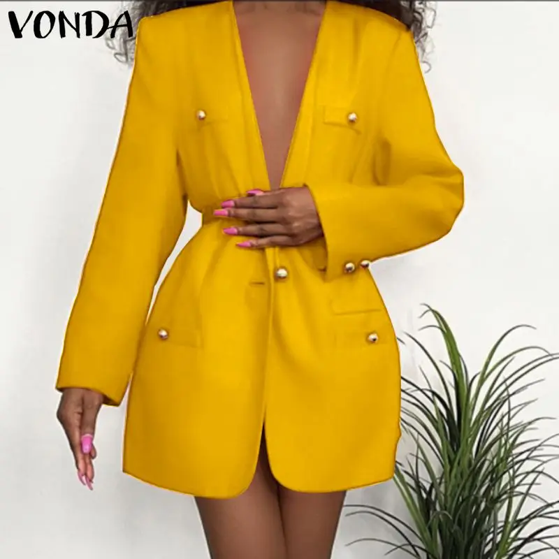 VONDA 2022 Casual Long Sleeve Pleated Coats Veste Ladies Solid Color Button Up Suit Blazer Autumn Loose Elegant Office Overcoats
VONDA 2022 Casual Long Sleeve Pleated Coats Veste Ladies Solid Color Button Up Suit Blazer Autumn Loose Elegant Office Overcoats