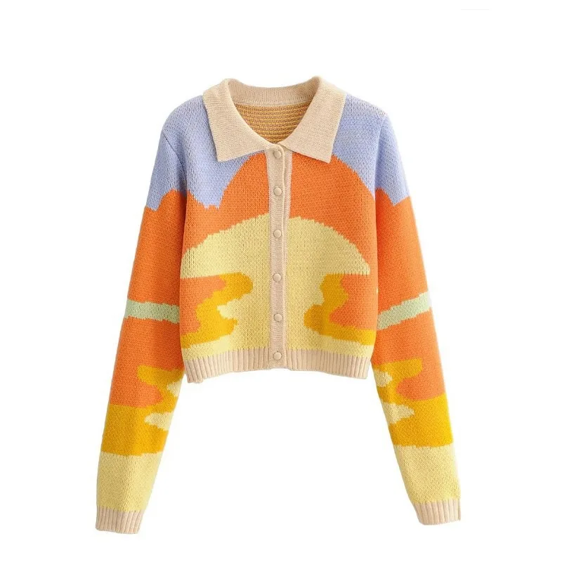 Women Autumn Vintage French Style Sunshine Print Short Knitted Sweater Chic Lady Fashion Single Breasted Loose Cardigans Femme
Women Autumn Vintage French Style Sunshine Print Short Knitted Sweater Chic Lady Fashion Single Breasted Loose Cardigans Femme