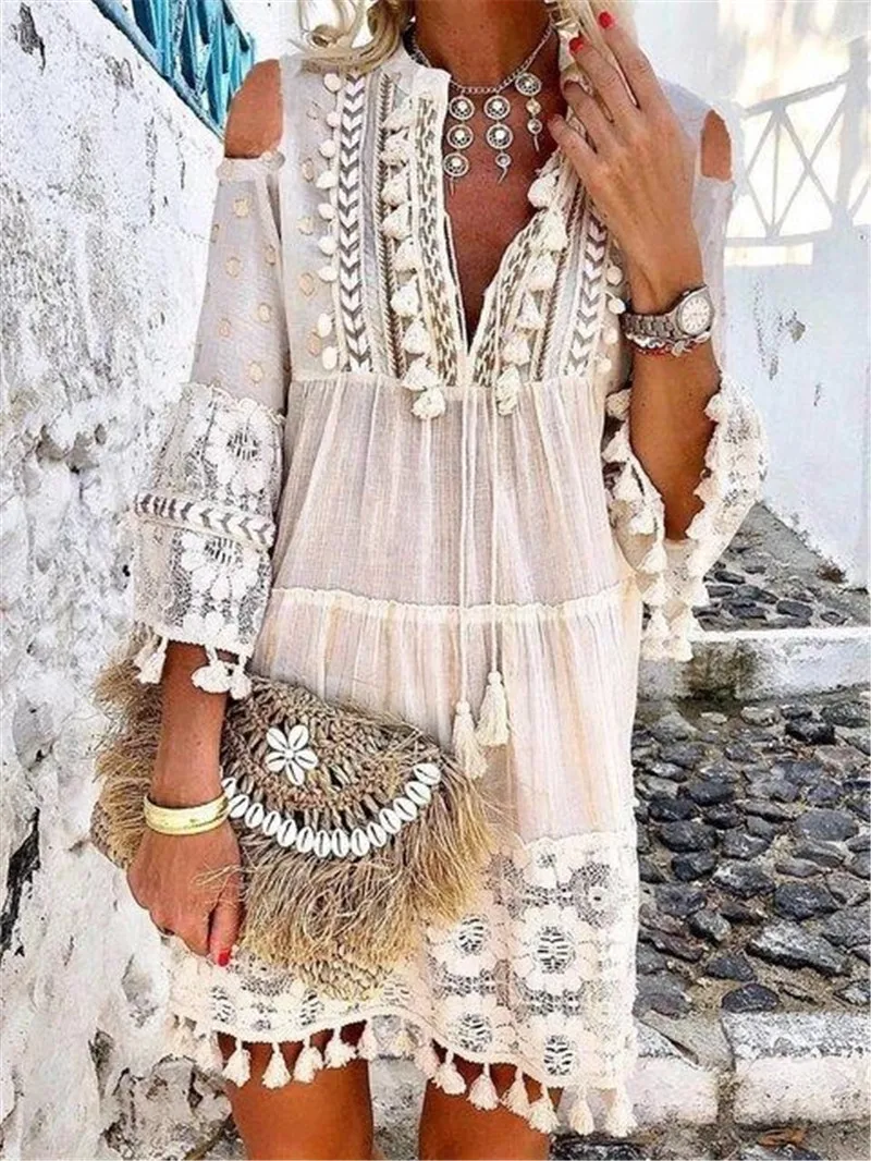 Fashion EU Boho Mini Dress Women Autumn Pop Tassel loose V Neck Dresses Lady Beach Female Clothing
Fashion EU Boho Mini Dress Women Autumn Pop Tassel loose V Neck Dresses Lady Beach Female Clothing