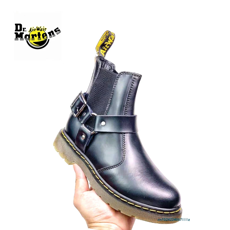 

Dr.Martens Men and Women Laceless Buckle Strap Slip On Doc Martin Chelsea Boots Unisex No-Slip Wearable Cow Leather Casual Shoes