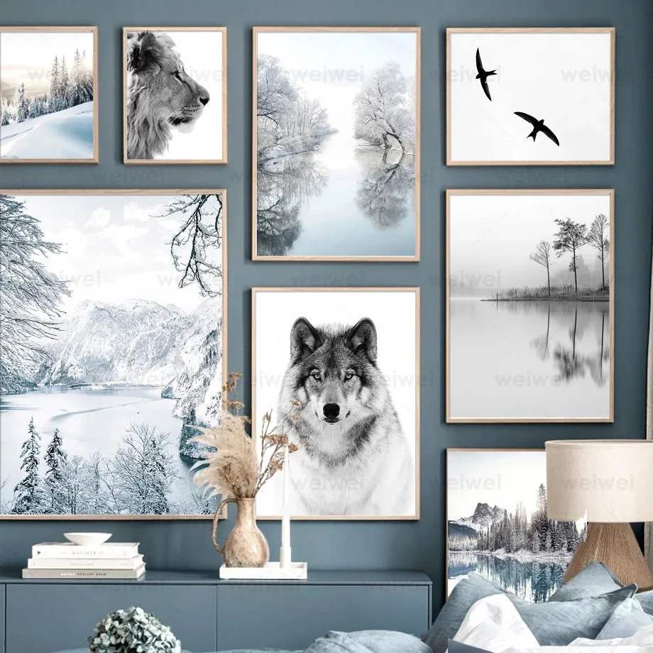 Wolf Lion Snow Scene Retro Lake Pine Forest Wall Art Canvas Painting Poster and Prints Living Room Decor Nordic Style Decoration
Wolf Lion Snow Scene Retro Lake Pine Forest Wall Art Canvas Painting Poster and Prints Living Room Decor Nordic Style Decoration