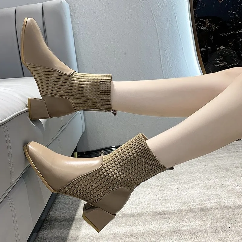 2021 Ladies Autumn Nude Boots Fashion Square Head Simple Dating Women's Shoes Knitted Short Boots Non-slip Warm Casual Boots -40
2021 Ladies Autumn Nude Boots Fashion Square Head Simple Dating Women's Shoes Knitted Short Boots Non-slip Warm Casual Boots -40