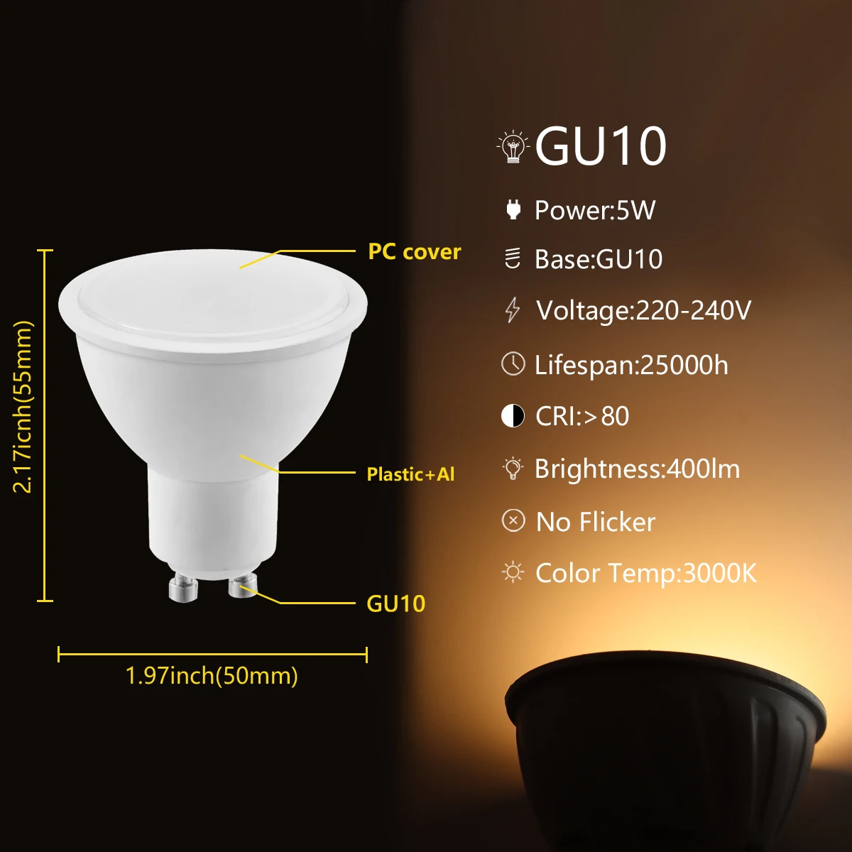 Сверхъяркая Светодиодная лампа Gu10 8 шт./лот 5 Вт 220-240 В внутреннее освещение 3000k/6000k