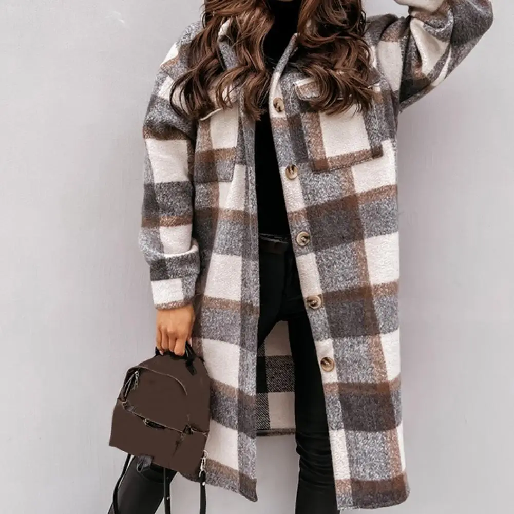 Stylish Woolen Overcoat Lapel Cold Resistant Plaid Print Warm Woolen Overcoat Woolen Coat Women Coat
Stylish Woolen Overcoat Lapel Cold Resistant Plaid Print Warm Woolen Overcoat Woolen Coat Women Coat