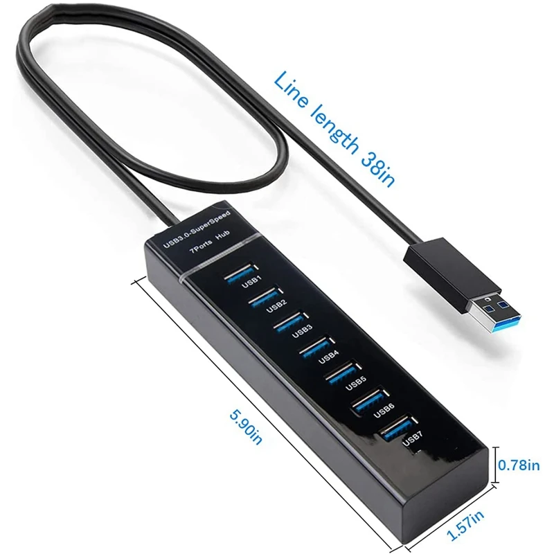 7-Port USB 3.0 Hub -Data Hub USB Splitter with Long Cable 38-Inch for Laptop, PC, , Mac Pro IMac, Surface Pro
7-Port USB 3.0 Hub -Data Hub USB Splitter with Long Cable 38-Inch for Laptop, PC, , Mac Pro IMac, Surface Pro