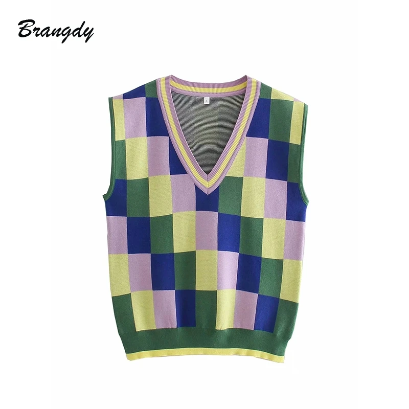 Women Vest Sweater Green V-neck Sleeveless Sweater Vest Vintage Plaid Female Knitted Vests Argyle Pullover Knitted Tops Autumn
Women Vest Sweater Green V-neck Sleeveless Sweater Vest Vintage Plaid Female Knitted Vests Argyle Pullover Knitted Tops Autumn
