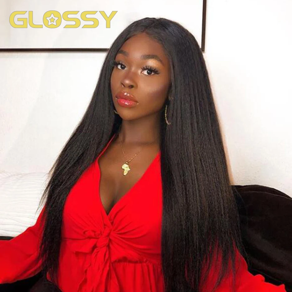 

Kinky Straight Human Hair Lace Front Wigs Peruvian Yaki Straight 13x4 Closure 4x4 Lace Frontal Pre Plucked with Baby Hair Wig