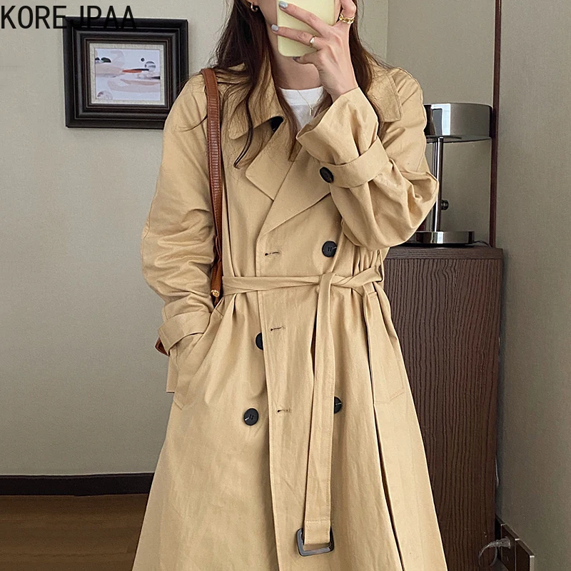 Korejpaa Women Jackets 2021 Autumn French Retro Elegant Temperament Lapel Double-Breasted Tie-In Waist Loose Long Trench Coats 
Korejpaa Women Jackets 2021 Autumn French Retro Elegant Temperament Lapel Double-Breasted Tie-In Waist Loose Long Trench Coats