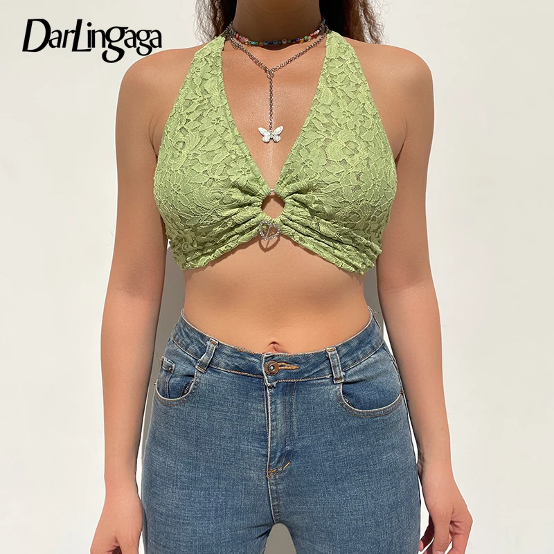 Darlingaga Streetwear Backless Green Halter Neck Lace Top Ring Tie Up Bandage Sexy Crop Tops Female Club Party Summer Camisole
Darlingaga Streetwear Backless Green Halter Neck Lace Top Ring Tie Up Bandage Sexy Crop Tops Female Club Party Summer Camisole