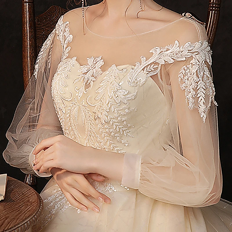 Wedding Dress O-Neck Tulle Embroidery Ruched Full Puff Sleeves Backless Elegant New Lace up New Long Women Bride Dresses B037
Wedding Dress O-Neck Tulle Embroidery Ruched Full Puff Sleeves Backless Elegant New Lace up New Long Women Bride Dresses B037