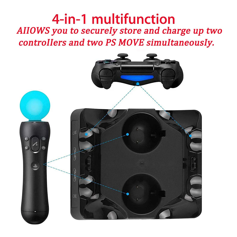 4 in 1 Joypad Controller Game Controller Charging Dock Joystick Power Stand for PS4+PS Move Supply Base Stand
4 in 1 Joypad Controller Game Controller Charging Dock Joystick Power Stand for PS4+PS Move Supply Base Stand