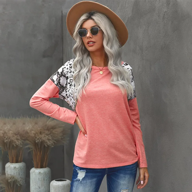 T-shirt Women's Autumn New European and American Leopard Stitching Street Style Round Neck Long Sleeve Top
T-shirt Women's Autumn New European and American Leopard Stitching Street Style Round Neck Long Sleeve Top