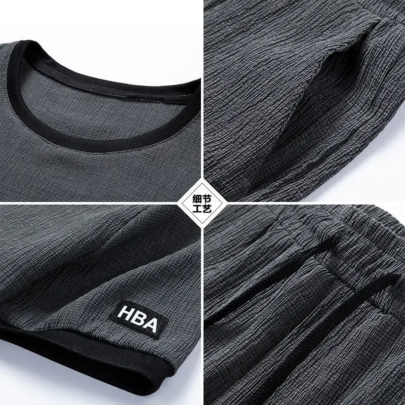 2021 Ice Silk Suit Men's Summer Loose Large Size Casual Sports Suit Men Short Sleeved T Shirt Cropped Shorts Two Piece Suit 6XL
2021 Ice Silk Suit Men's Summer Loose Large Size Casual Sports Suit Men Short Sleeved T Shirt Cropped Shorts Two Piece Suit 6XL