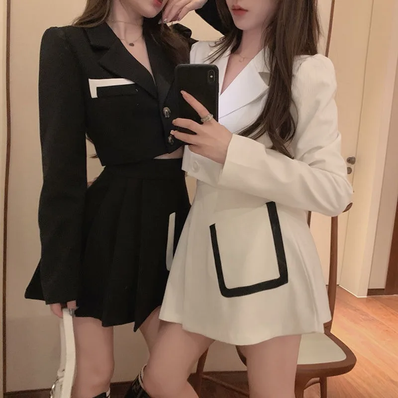 2021 Spring Autumn New Women Korean Style Fashion Short Suit Jacket Top + Slim High Waisted Pleated Skirt Two-piece Set Y299
2021 Spring Autumn New Women Korean Style Fashion Short Suit Jacket Top + Slim High Waisted Pleated Skirt Two-piece Set Y299
