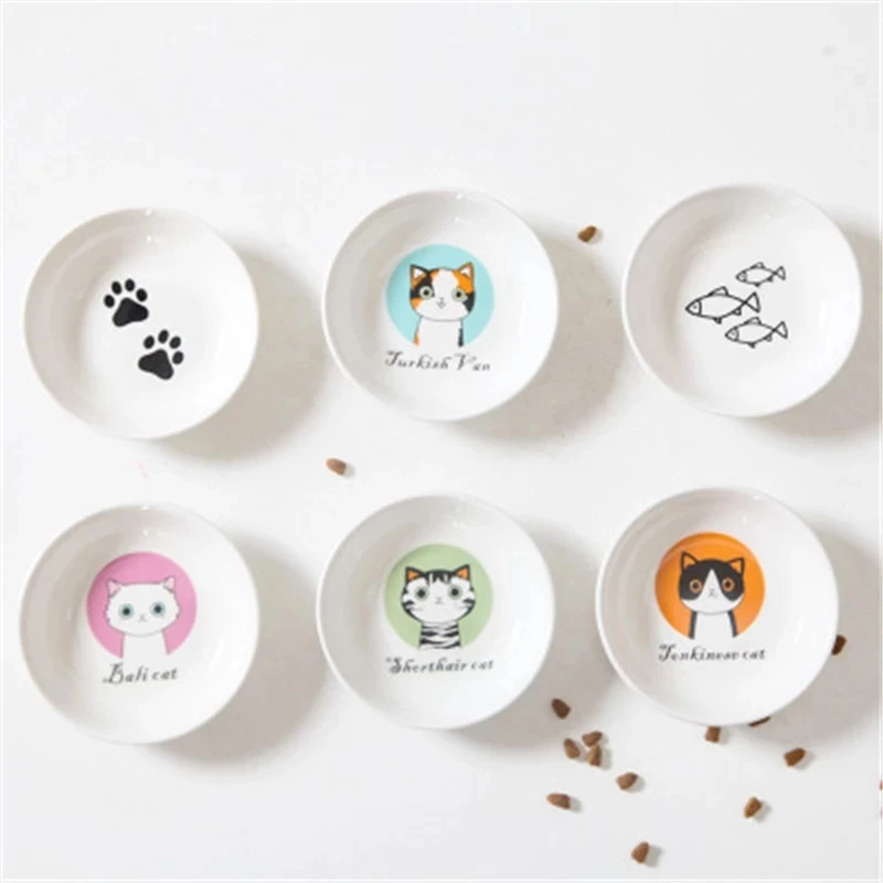 

Creative Cute Cat Bowl Cartoon Dish Small Saucer Shape Mini Plate Ceramics Snack Plate Chinchilla Bowl Anti Skid Pet Supplies