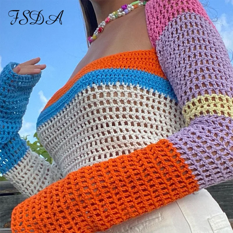 Knitted Long Sleeve Crop Top Women Beach Y2K Autumn Summer Patchwork Tops Vintage Green Casual T Shirts Sexy Fashion
Knitted Long Sleeve Crop Top Women Beach Y2K Autumn Summer Patchwork Tops Vintage Green Casual T Shirts Sexy Fashion