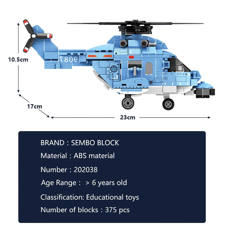 SEMBO 375pcs City Helicopter Building Blocks Military Fighter Pilot High-Tech Aircraft Toy Bricks Army Plane Model Kids Gifts
