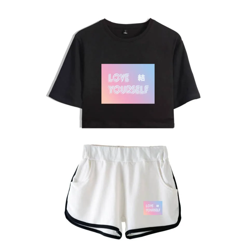 Bangtan Boys Two Piece Set Album Love Yourself Sexy Cotton T Shirt Woman Suit Shorts Crop Fashion Tops+Shorts Pants
Bangtan Boys Two Piece Set Album Love Yourself Sexy Cotton T Shirt Woman Suit Shorts Crop Fashion Tops+Shorts Pants