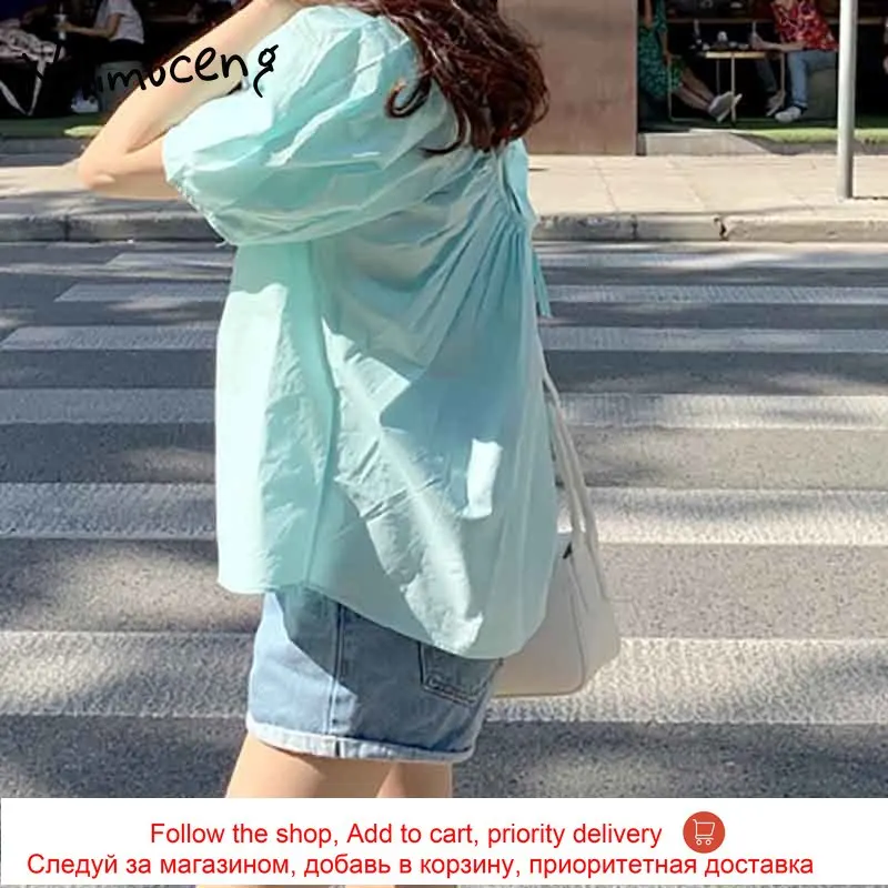 Yitimuceng Green Blouse Women Backless Shirring Oveisize Shirts Puff Sleeve Unicolor 2021 Summer Korean Fashion Cut Out Tops
Yitimuceng Green Blouse Women Backless Shirring Oveisize Shirts Puff Sleeve Unicolor 2021 Summer Korean Fashion Cut Out Tops