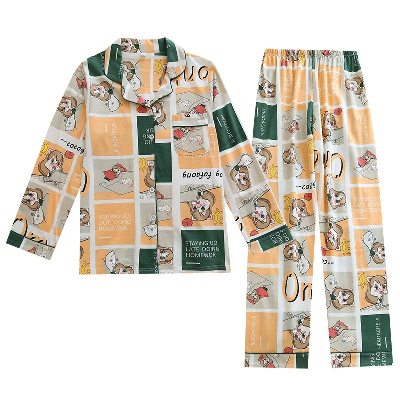 Womens 2 Piece Long Sleeve Pajama Set Longpants Knitted Sleepwear Set Pluss Size Nightgown Loose Cotton Womens Home Clothes
Womens 2 Piece Long Sleeve Pajama Set Longpants Knitted Sleepwear Set Pluss Size Nightgown Loose Cotton Womens Home Clothes