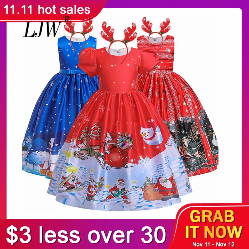 2PCS Free Tire Christmas Dress For Girls Costume Long Dresses Princess Children Party 4 5 6 7 8 9 10 Year | Детская одежда и обувь