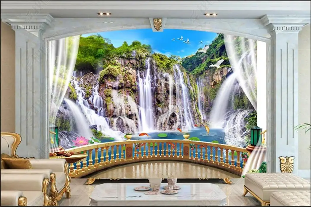 Custom photo wallpaper for walls 3 d murals Modern Idyllic window outside balcony waterfall pond TV background wall papers decor
Custom photo wallpaper for walls 3 d murals Modern Idyllic window outside balcony waterfall pond TV background wall papers decor