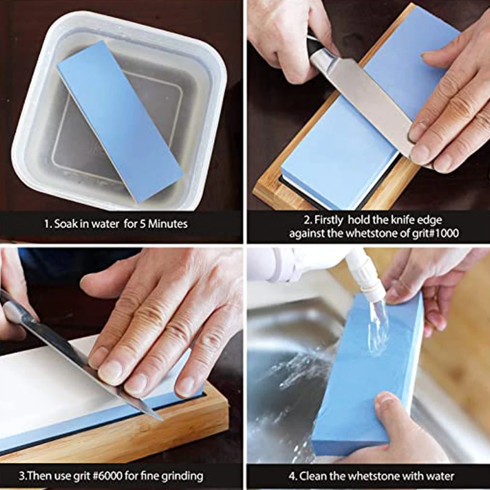 Sharpening Stone Kit Whetstone 2 Side Grit 400/1000 3000/8000 Professional Kitchen Knife Sharpener Stone Set
Sharpening Stone Kit Whetstone 2 Side Grit 400/1000 3000/8000 Professional Kitchen Knife Sharpener Stone Set