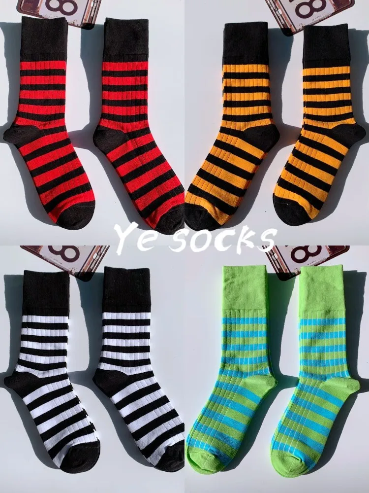 

2021 New Casual Street Fashion Cotton Funny Long Women Bee Soft Socks Contrast Color Rainbow Larger Size Stripe Zebra for Men