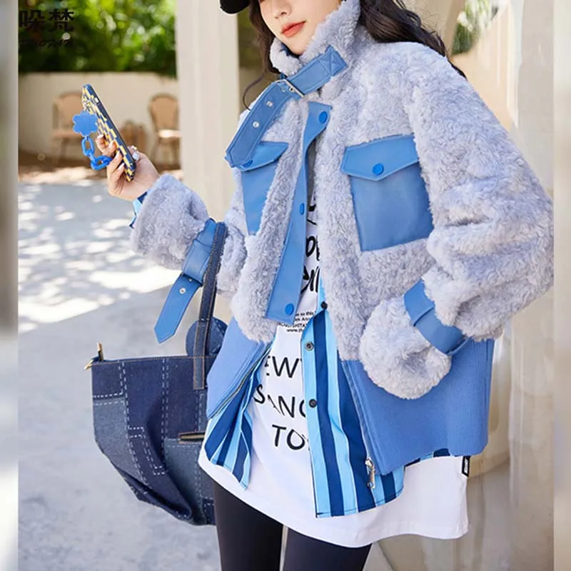DUOFAN Women's Winter Jackets 2021 Splice Blue Stand Collar Female Clothing Faux Cashmere Single-breasted Warm Fashion Parkas
DUOFAN Women's Winter Jackets 2021 Splice Blue Stand Collar Female Clothing Faux Cashmere Single-breasted Warm Fashion Parkas
