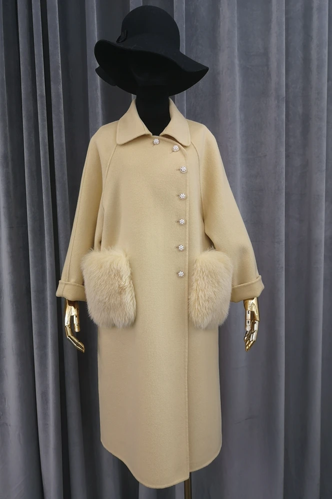 Chic Design Fox Fur Pocket Wool Coat Elegant Ladies Beautiful Look Mid Long Women's Coat Autumn Warm Solid Outwear Female Coat
Chic Design Fox Fur Pocket Wool Coat Elegant Ladies Beautiful Look Mid Long Women's Coat Autumn Warm Solid Outwear Female Coat