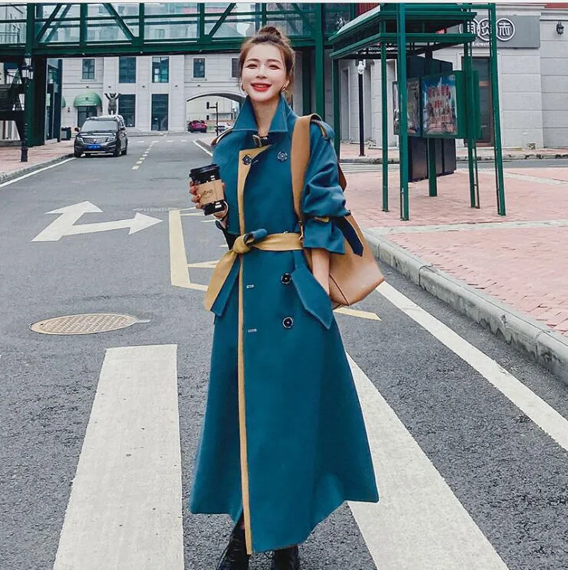 Women Trench Coat Windbreaker Blue Double Breasted Korean Style Lady Office Coat With Belt Female Outerwear Spring New
Women Trench Coat Windbreaker Blue Double Breasted Korean Style Lady Office Coat With Belt Female Outerwear Spring New
