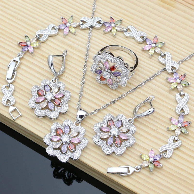 Flower Multicolor Zircon 925 Silver Jewelry Sets For Women Wedding Earrings/Pendant/Ring/Bracelet/Necklace Set
Flower Multicolor Zircon 925 Silver Jewelry Sets For Women Wedding Earrings/Pendant/Ring/Bracelet/Necklace Set
