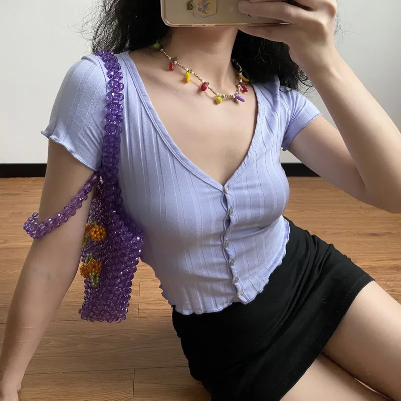 Sexy crop top t shirt women Summer vintage t shirt women cotton white button down shirt for women casual ribbed top with sleeves
Sexy crop top t shirt women Summer vintage t shirt women cotton white button down shirt for women casual ribbed top with sleeves