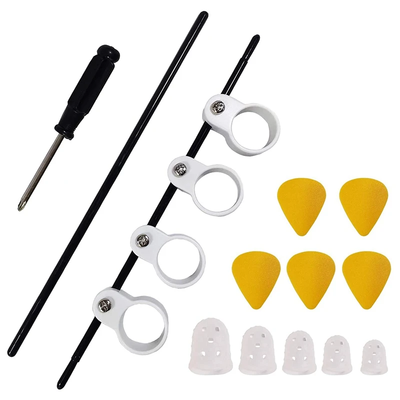 Adjustable Finger Extender with Silicone Finger Guards and Picks for Guitar Beginners Finger Trainers
Adjustable Finger Extender with Silicone Finger Guards and Picks for Guitar Beginners Finger Trainers