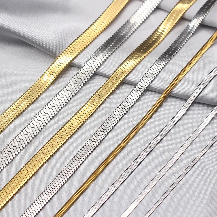 

BAECYT Width 3mm 4mm 5mm 6mm Stainless Steel Flat Necklace Gold Waterproof Filmy Snake Chain Men Gift Jewelry Various Length