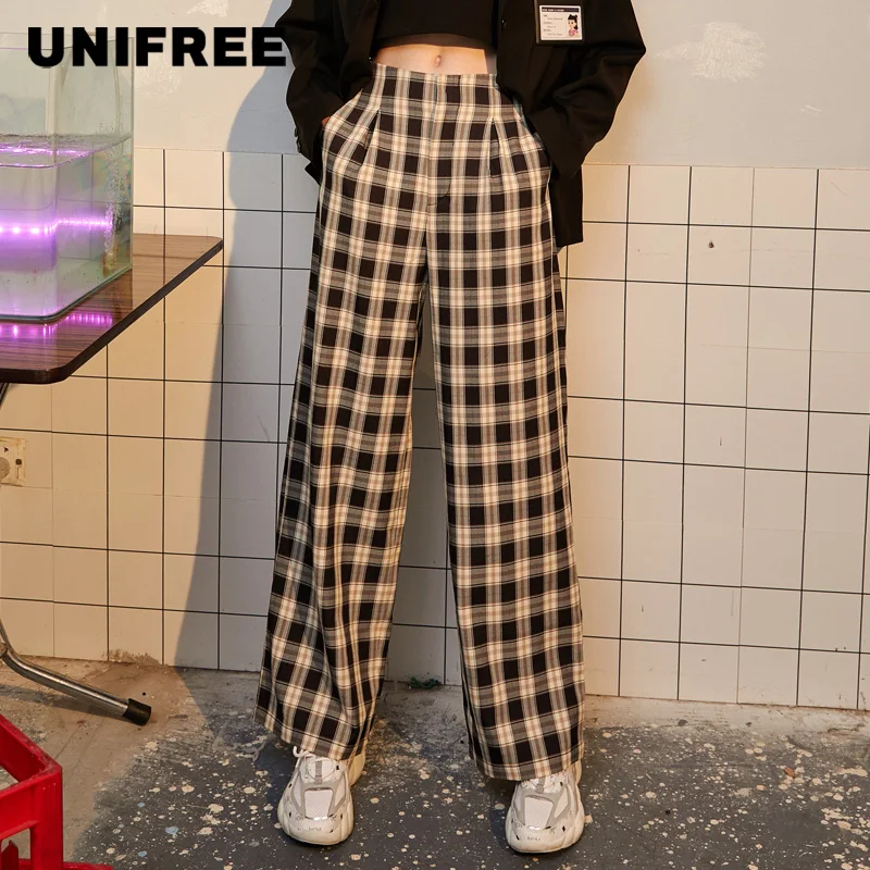 UNIFREE lattice wide legs pants female spring and autumn retro casual high waist loose straight tissue floor pants 2021 new
UNIFREE lattice wide legs pants female spring and autumn retro casual high waist loose straight tissue floor pants 2021 new