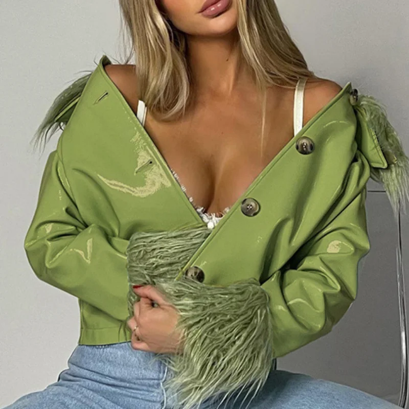 2021 Autumn and Winter New Women's Fashion Long-sleeved Fur Collar Single-breasted Slim Warm Leather Jacket Women Green Black
2021 Autumn and Winter New Women's Fashion Long-sleeved Fur Collar Single-breasted Slim Warm Leather Jacket Women Green Black