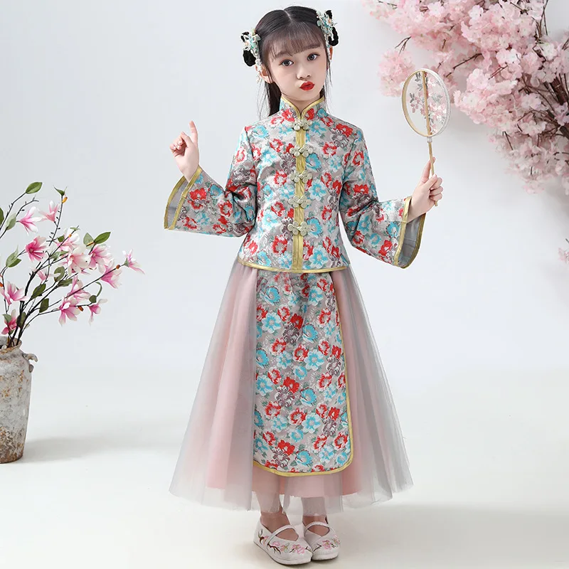 Autumn Winter Teens Girls Clothing Set Cheongsam Dress Chinese Style Floral Handmade Embroidery Dress Kids Hanfu Bubble Skirt 
Autumn Winter Teens Girls Clothing Set Cheongsam Dress Chinese Style Floral Handmade Embroidery Dress Kids Hanfu Bubble Skirt