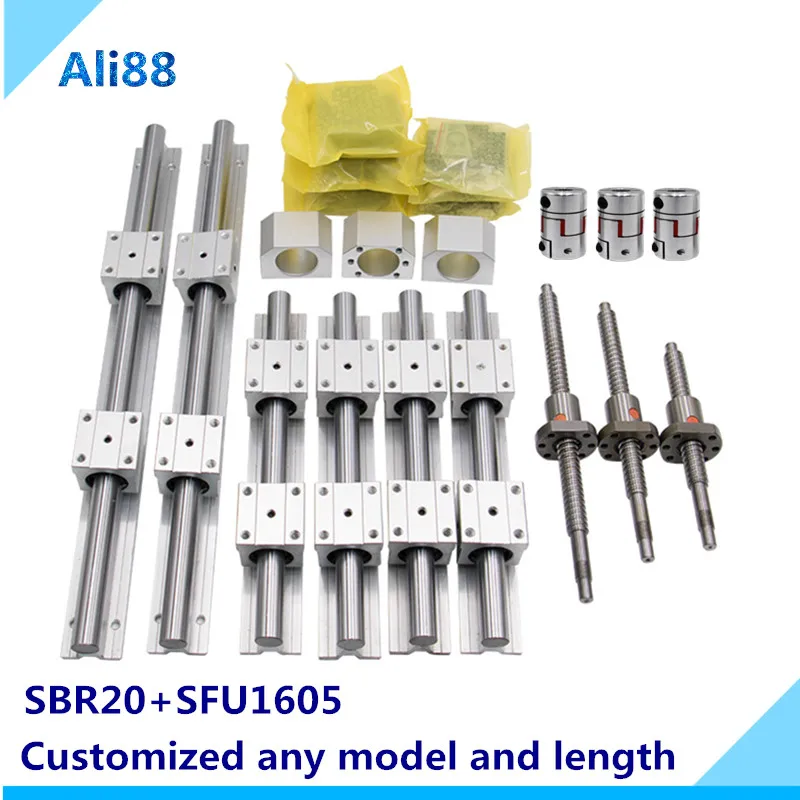 SBR20set: линейная направляющая 400/1500/1500 мм + линейный подшипник RM1605 SFU1605 шариковые