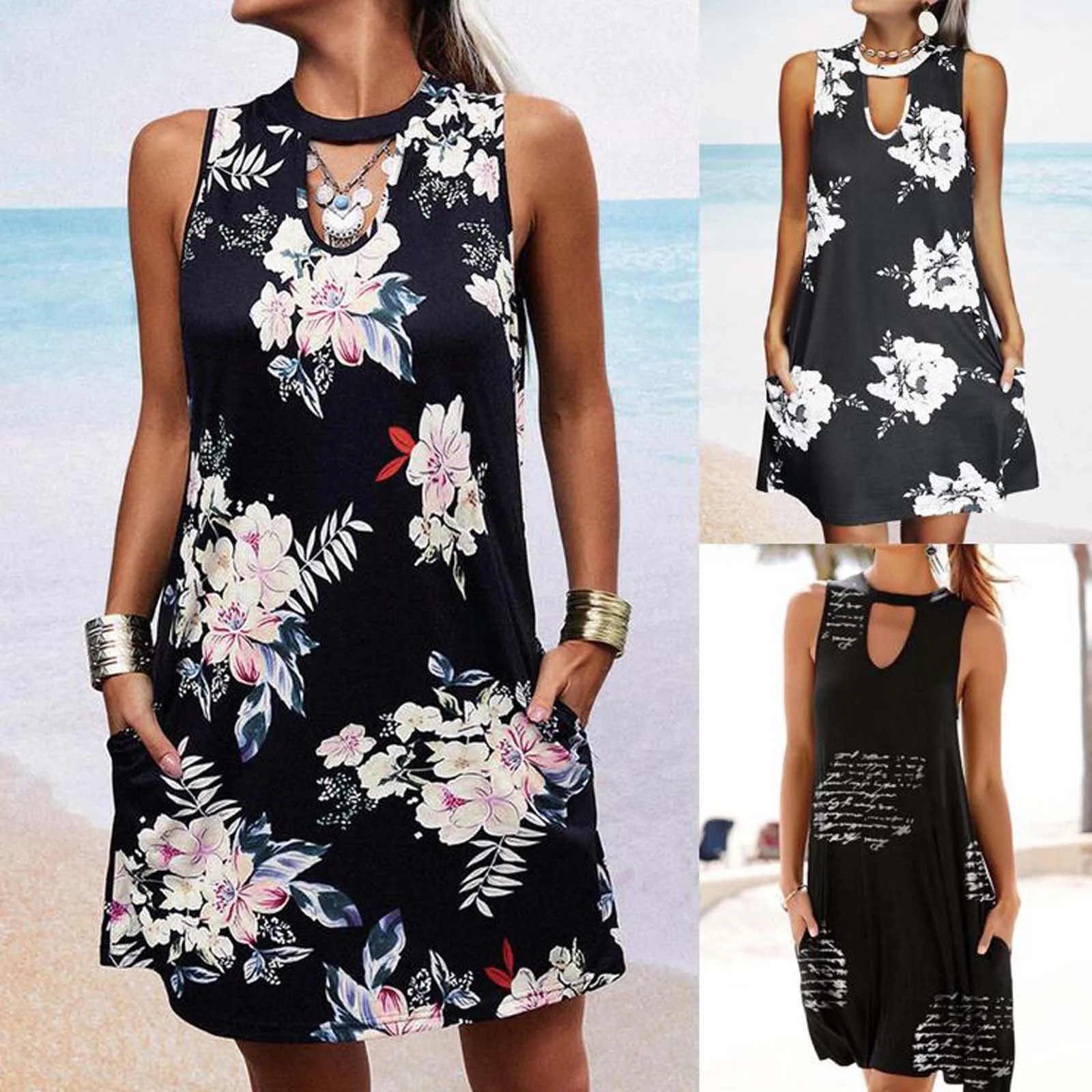 Fashion Women's Casual Sleeveless O-Neck Dresses Ladies Hollow Out Pockets print Mini beach Dress платье летнее женское2021 robe
Fashion Women's Casual Sleeveless O-Neck Dresses Ladies Hollow Out Pockets print Mini beach Dress платье летнее женское2021 robe