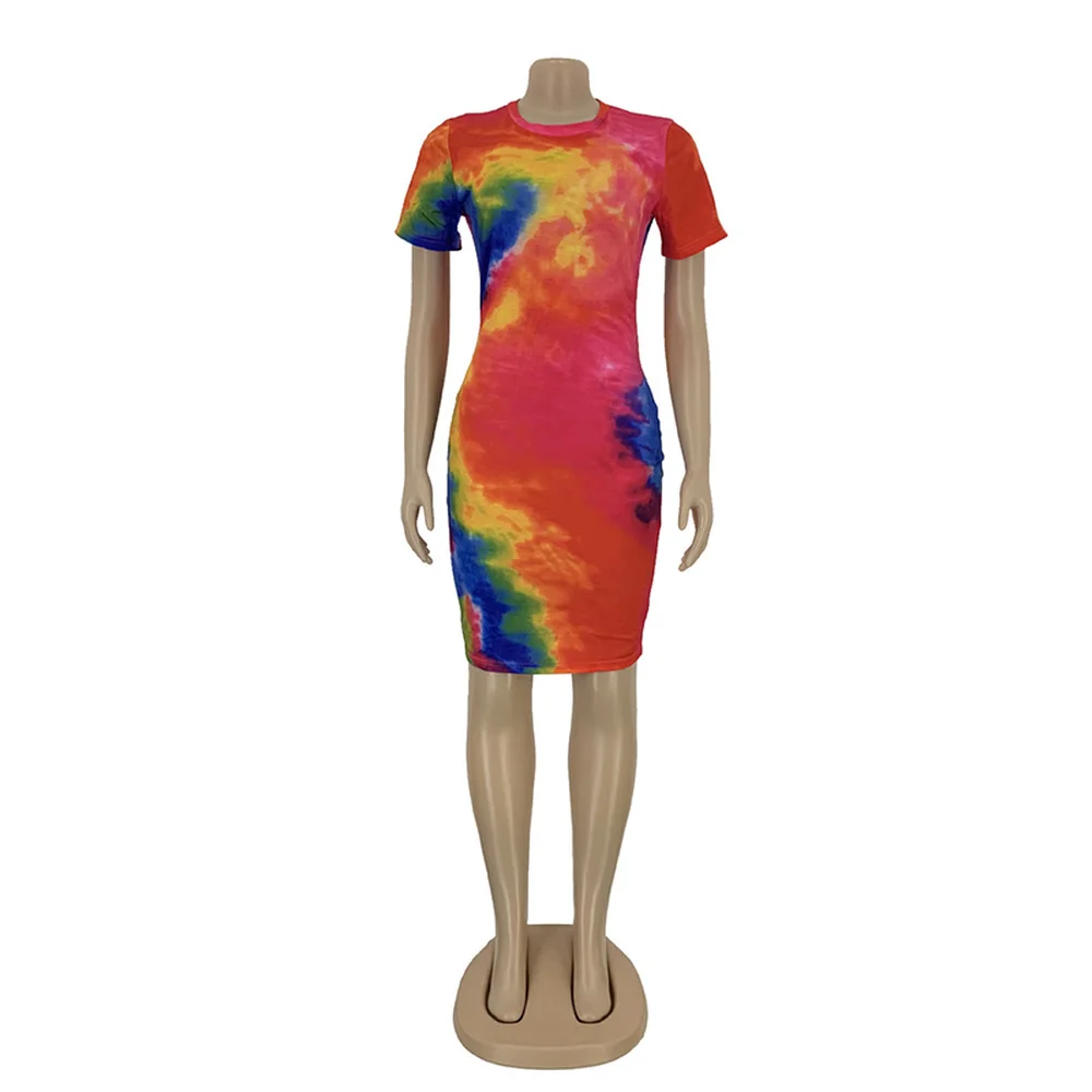 Rainbow Tie Dye Print Retro Sheath Dress for Women Round Neck Short Sleeve Club Party Dress Summer High Wiast Knee Length Dress
Rainbow Tie Dye Print Retro Sheath Dress for Women Round Neck Short Sleeve Club Party Dress Summer High Wiast Knee Length Dress