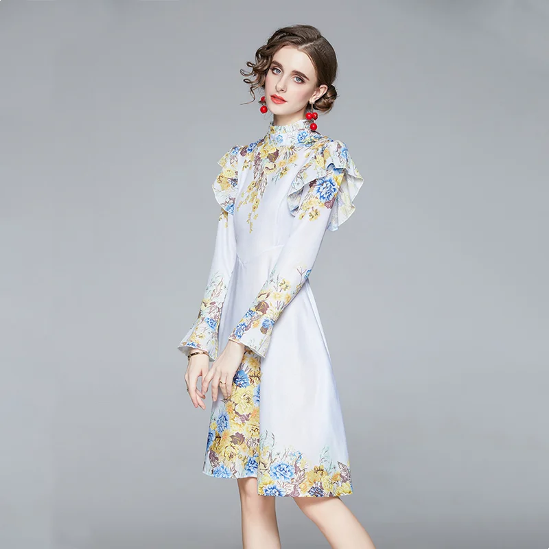 Women's spring designer elegant floral dress fashion office party long skirt female retro ruffled A-line dress
Women's spring designer elegant floral dress fashion office party long skirt female retro ruffled A-line dress