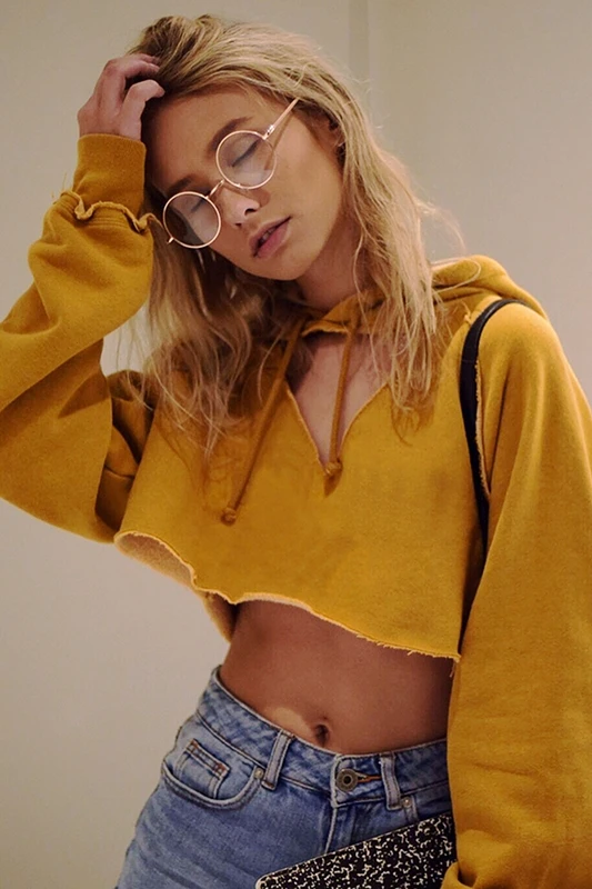 Short Hoodie Inverted Triangle Irregular Hooded Sweatshiirts Women's Sexy Long Sleeve Yellow Top Dance Clothing
Short Hoodie Inverted Triangle Irregular Hooded Sweatshiirts Women's Sexy Long Sleeve Yellow Top Dance Clothing