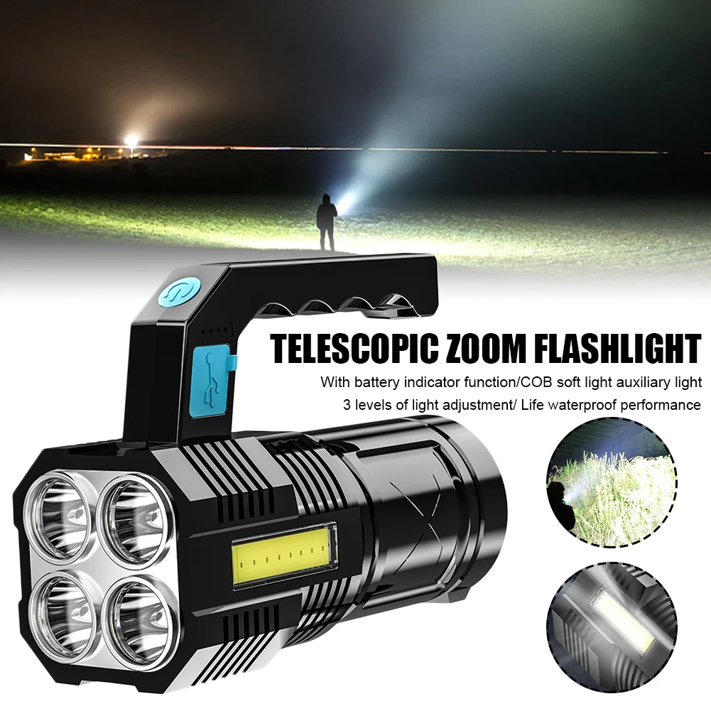 Portable Flashlight 4LED High Brightness 4 Modes Rechargeable Waterproof Handheld Torch Light Camping Hiking Fishing Emergency
Portable Flashlight 4LED High Brightness 4 Modes Rechargeable Waterproof Handheld Torch Light Camping Hiking Fishing Emergency