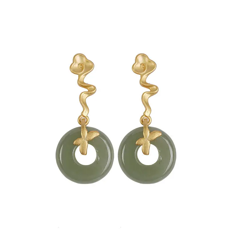 Original ~ S925 Sterling Silver Gold Inlaid Jade Natural Hetian Gray Jade Auspicious Clouds Ruyi Peace Buckle Earrings Eardrops
Original ~ S925 Sterling Silver Gold Inlaid Jade Natural Hetian Gray Jade Auspicious Clouds Ruyi Peace Buckle Earrings Eardrops