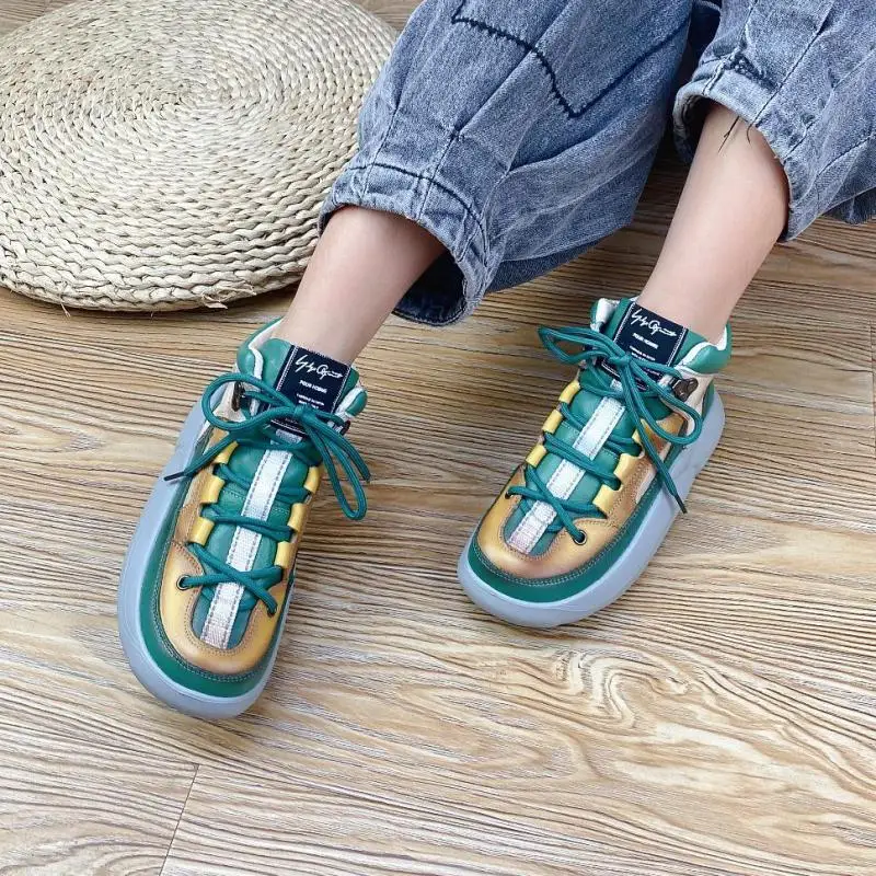 Johnature Genuine Leather Shoes Women Boots Lace-up Mixed Colors Round Toe 2021 New Leisure Sewing Handmade Platform Boots
Johnature Genuine Leather Shoes Women Boots Lace-up Mixed Colors Round Toe 2021 New Leisure Sewing Handmade Platform Boots