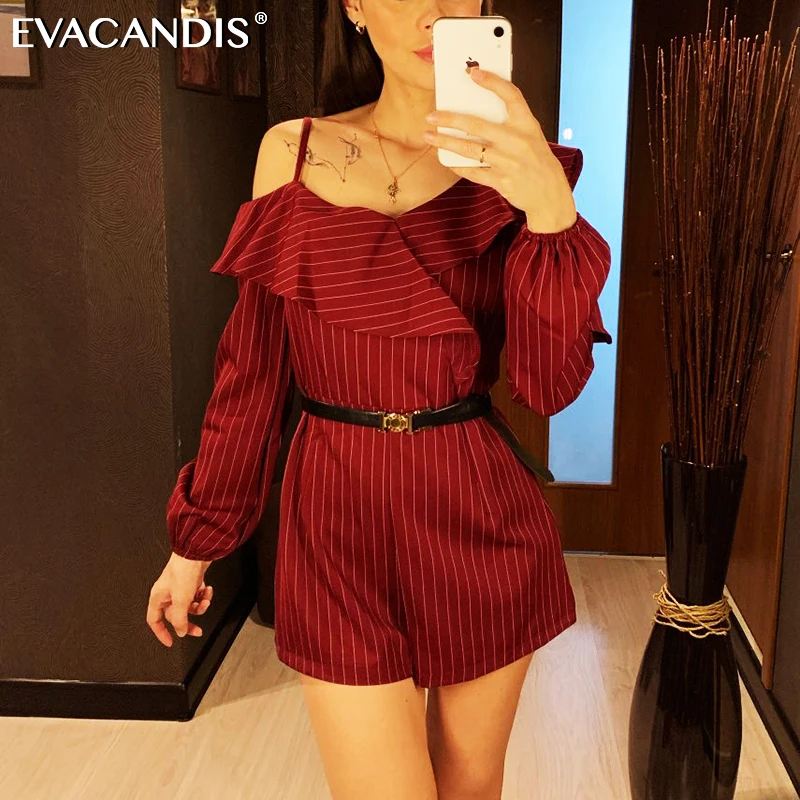 Summer Women Jumpsuit Short Ruffle Off Shoulder Striped Long Sleeve Black Boho Red Sexy Chic Beach Rompers Runway Female Suit
Summer Women Jumpsuit Short Ruffle Off Shoulder Striped Long Sleeve Black Boho Red Sexy Chic Beach Rompers Runway Female Suit
