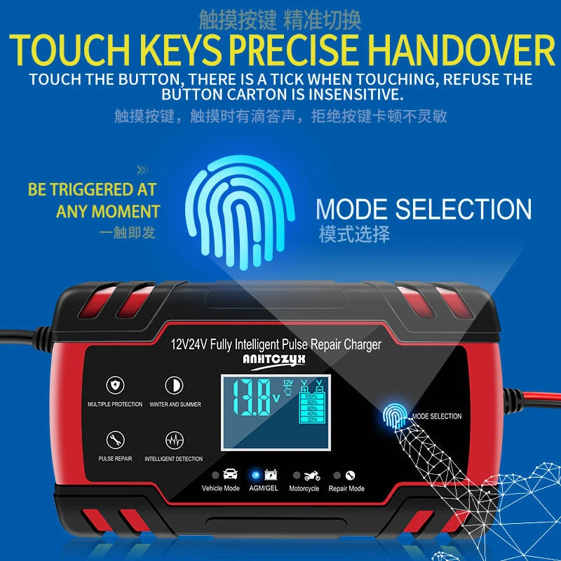 Pulse Repairing Charger 12V 8A 24V 4A Full Automatic Car Battery Charger Wet Dry Lead Acid Battery-chargers Digital LCD Display
Pulse Repairing Charger 12V 8A 24V 4A Full Automatic Car Battery Charger Wet Dry Lead Acid Battery-chargers Digital LCD Display