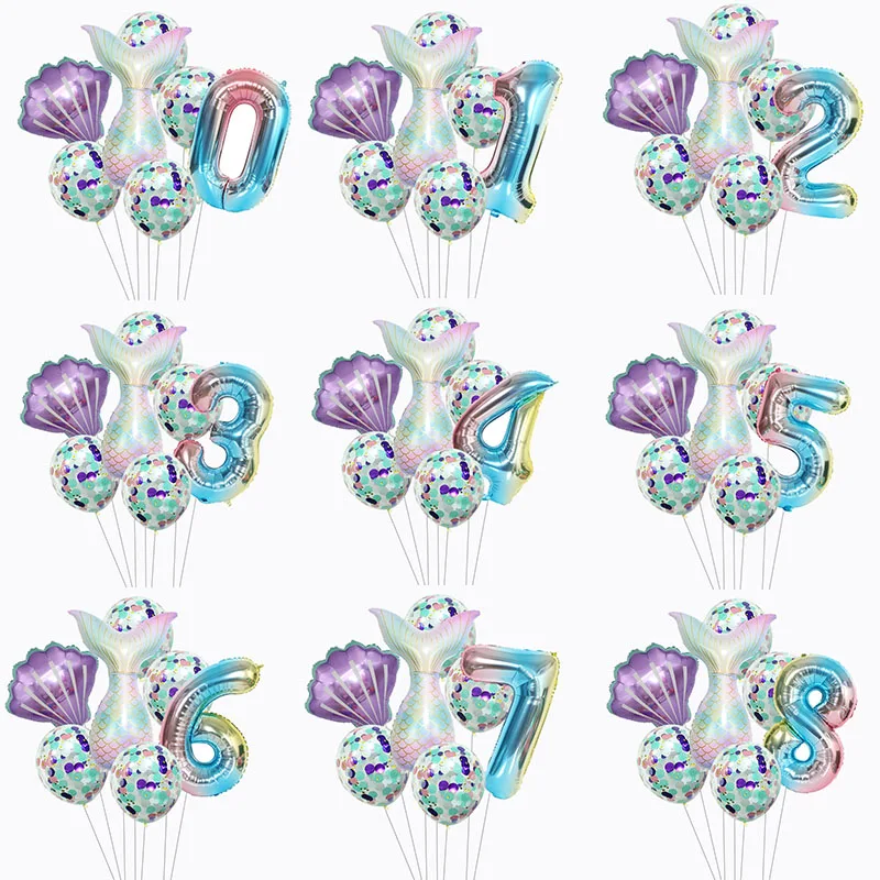 

Воздушный шар Русалочка в виде цифр, 7 шт., для детского дня рождения, праздничные украшения: воздушные шары