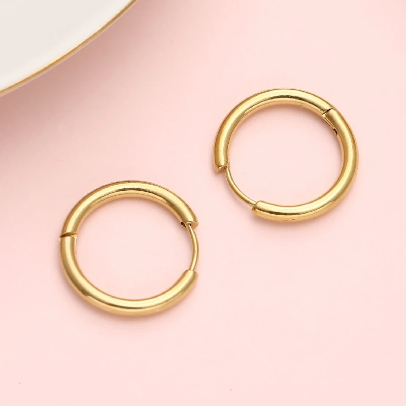 

Gold-Color IP Plating 316 Stainless Steel Line 2.5mm 8/10/12/14/16/18/20mm Hoop Earrings No Fade Allergy Free Brief Style